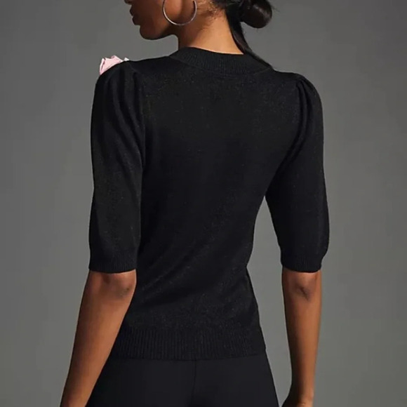 Anthropologie Maeve  Black  Floral Applique Sweater - Picture 2 of 7